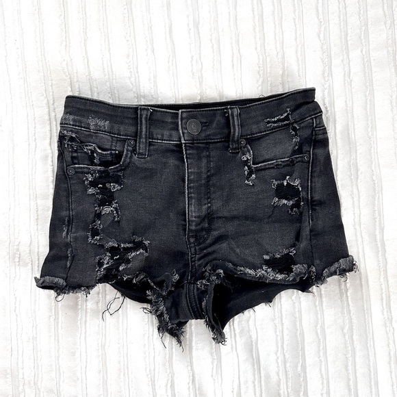 American Eagle Outfitters Pants - American Eagle Black Distressed Denim Shorts Size 2